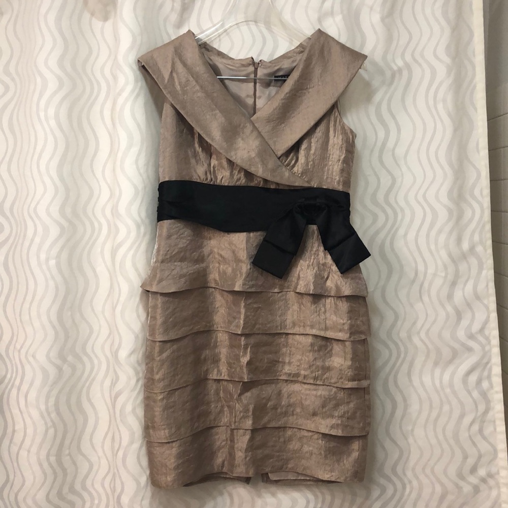 Marina Champagne and Black tiered dress- size 14